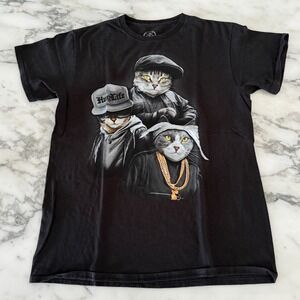 ODM Hug Life Cat Rap Hip Hop Graphic T-shirt Adult Sz M Black Short Sleeve